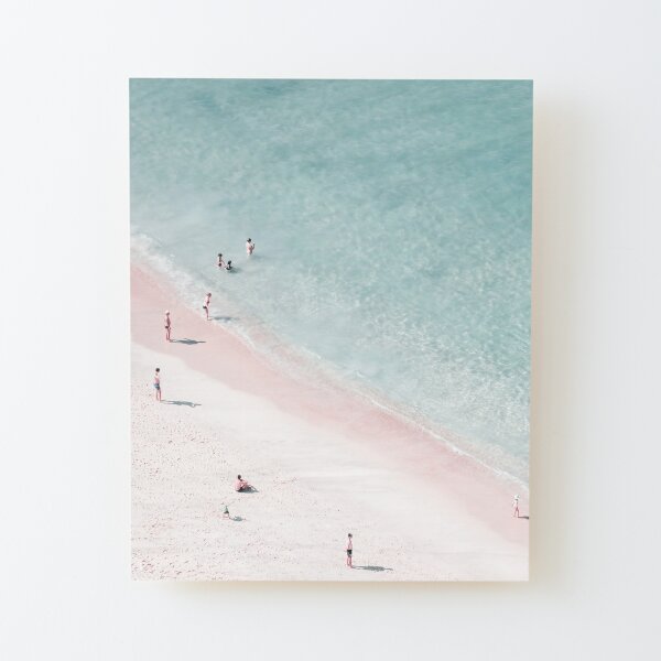 Beach love - Aerial Pink Beach - Ocean - Sea Photography by Ingrid Beddoes Wood Mounted Print