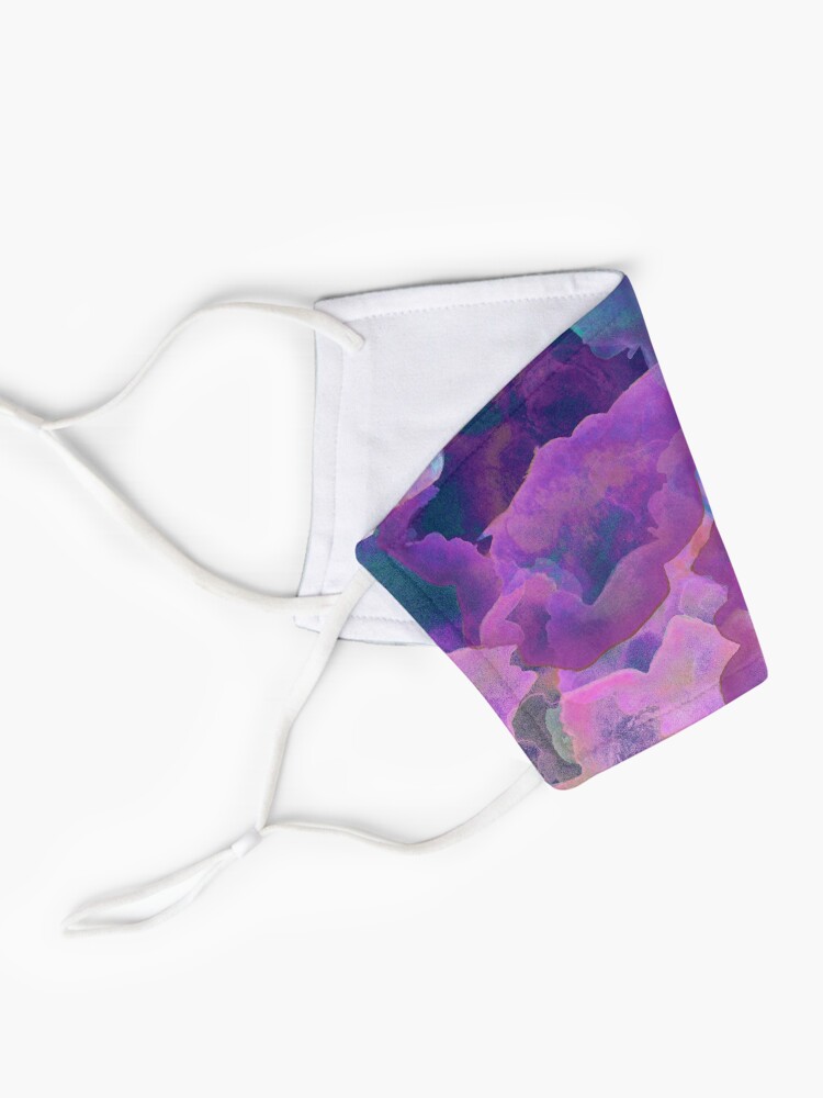 Alternate view of festival purple, boho, teal and purple abstract ink watercolor clouds Mask