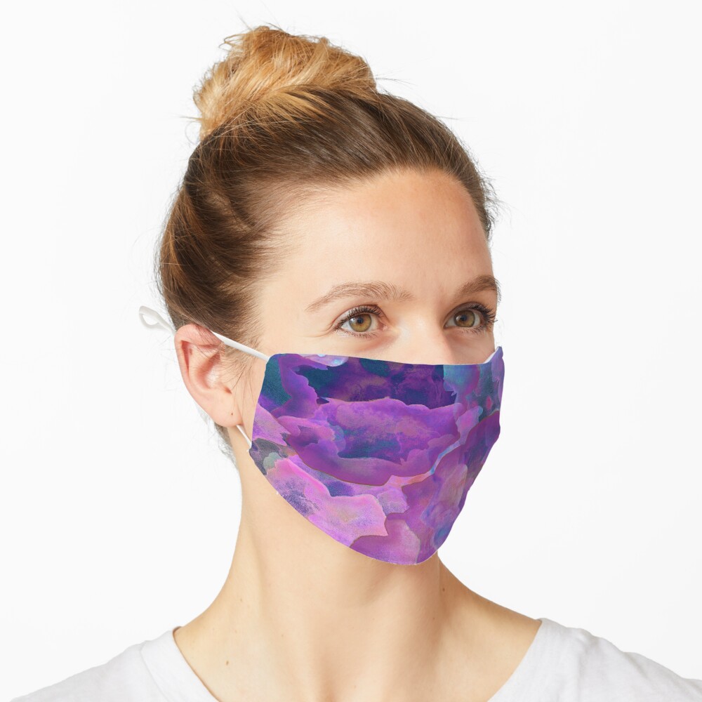 festival purple, boho, teal and purple abstract ink watercolor clouds Mask