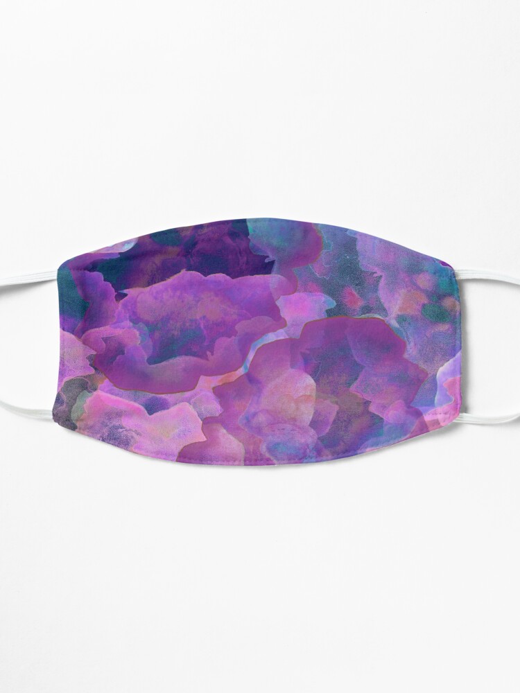 Alternate view of festival purple, boho, teal and purple abstract ink watercolor clouds Mask