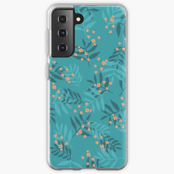 Leaves and flowers on turquoise Samsung Galaxy Soft Case