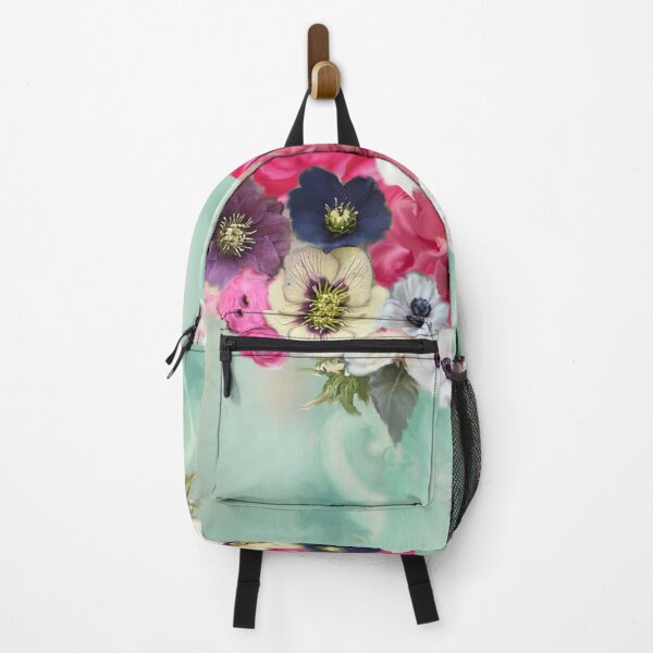 Item preview, WHITE PINK ROSES ,ANEMONE FLOWERS ,TEAL AQUA BLUE FLORAL designed and sold by BulganLumini.