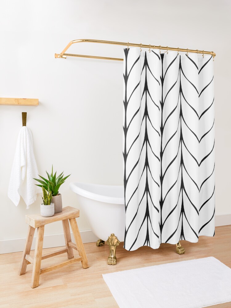 Alternate view of Black and White Leaf Pattern Shower Curtain