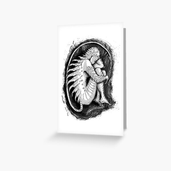 Rebirth - Comic Art Drawing of a Monster Embryo Greeting Card