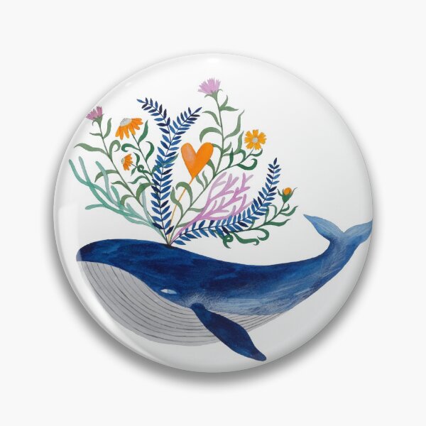 Item preview, blue whale with flowers watecolor illustration designed and sold by PinkNounou.