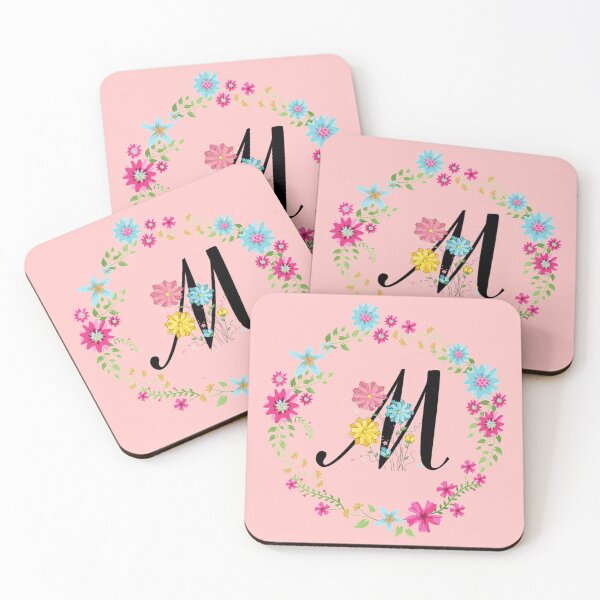 Item preview, Pink Floral Monogram Initial Letter M designed and sold by BleuSky.