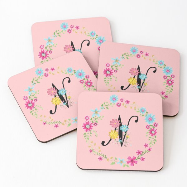 Item preview, Pink Floral Monogram Initial Letter N designed and sold by BleuSky.