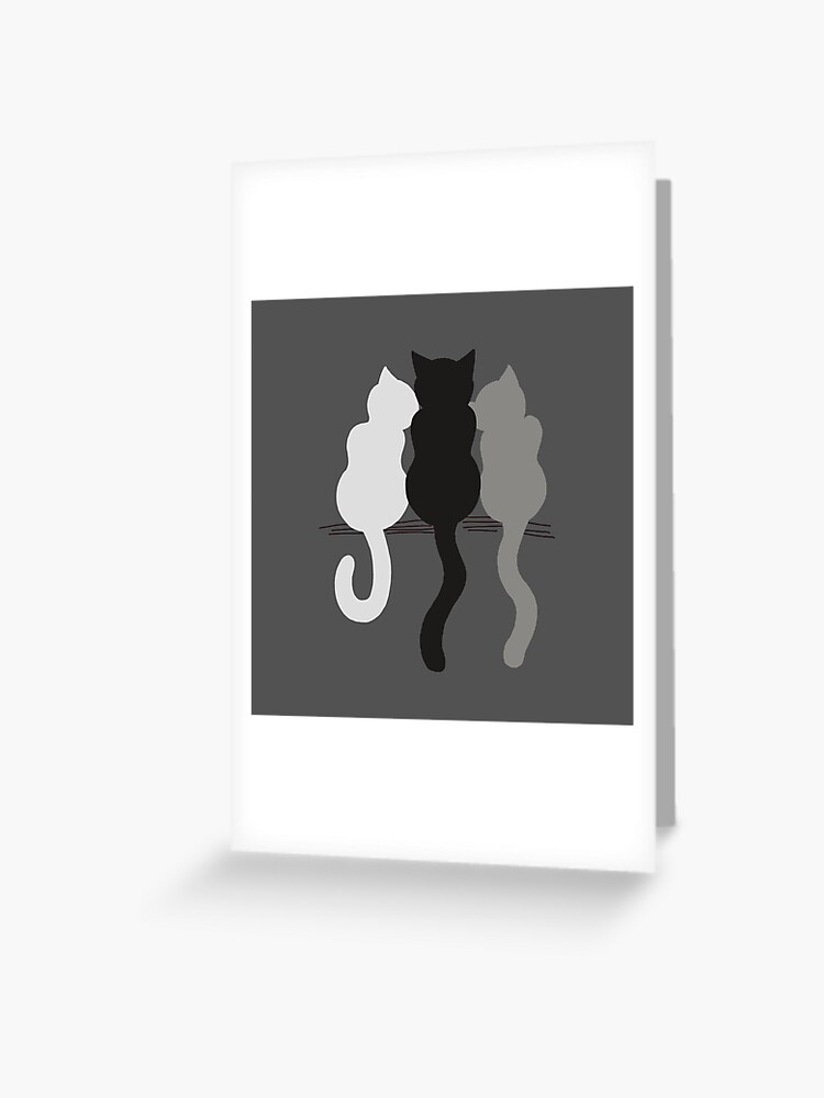 Three Cat Friends Forever in Gray Background - Black, White Gray Cats  Bestfriends