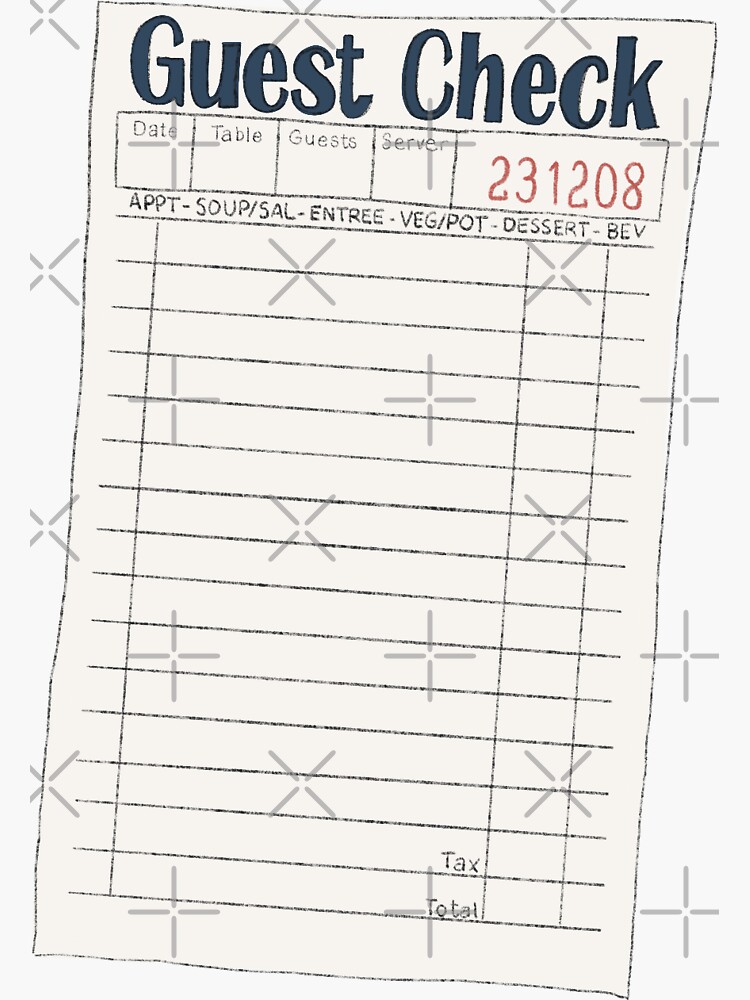 "waitress guest check " Sticker for Sale by caffeinatedgal Redbubble