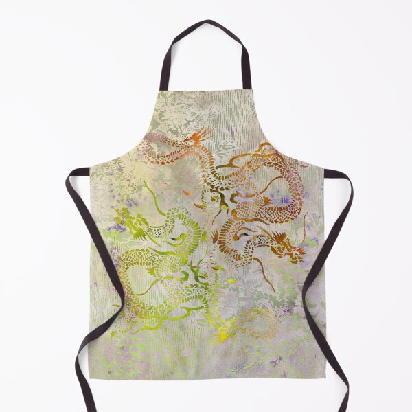 Item preview, Peony Dragons Antique Stencil Chinoiserie Chic Watercolor Art -  Pale Gold designed and sold by AndreaHelmArt.