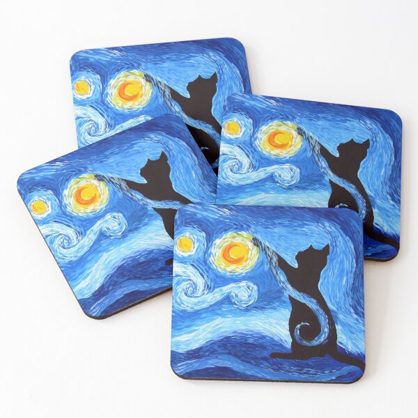 Item preview, Starry Night Print with a Black Cat designed and sold by cathyartist.