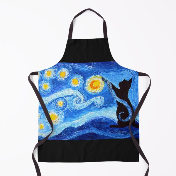 Item preview, Starry Night Print with a Black Cat designed and sold by cathyartist.