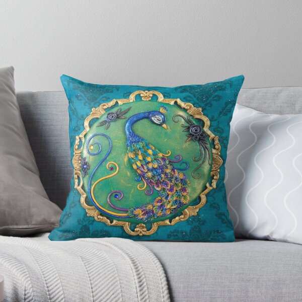 New Years Inspiration Blue - Peacock Art Throw Pillow