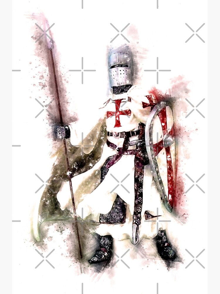 Póster Escudo Templario Dominante Lanza Cruzada Armadura Guerrera