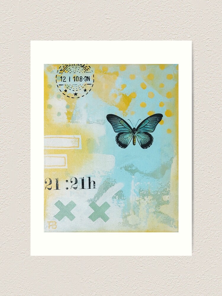 Alternate view of Picture of an original painting, green butterfly Art Print