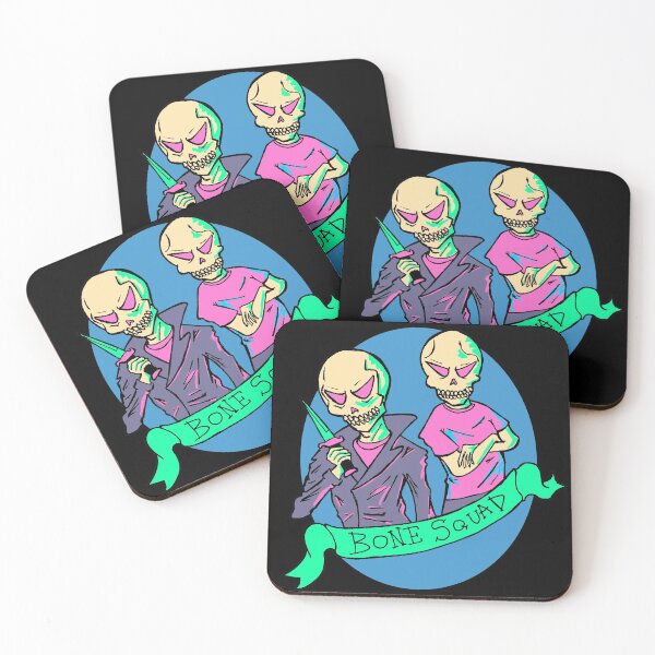 Item preview, "Bone Squad" Neon highlighted Skeletons designed and sold by AwfulWaflePress.
