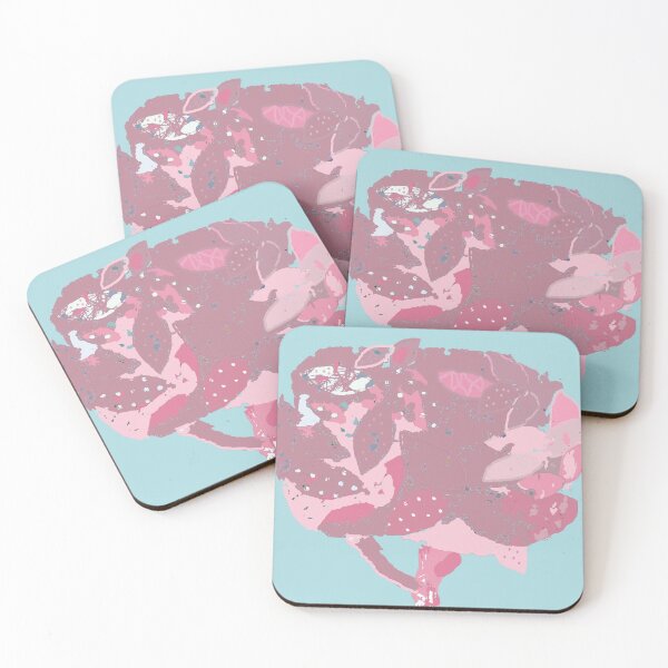Item preview, Pink leaves fiber art in shades of pink mauve raspberry aqua white designed and sold by djrunnels.