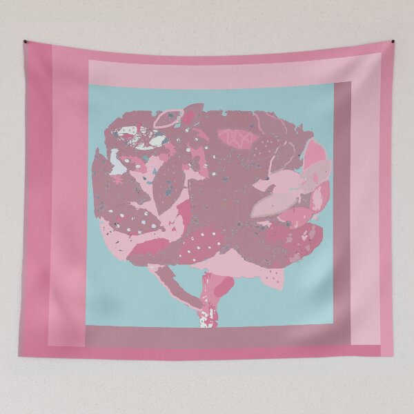 Item preview, Pink leaves fiber art in shades of pink mauve raspberry aqua white designed and sold by djrunnels.