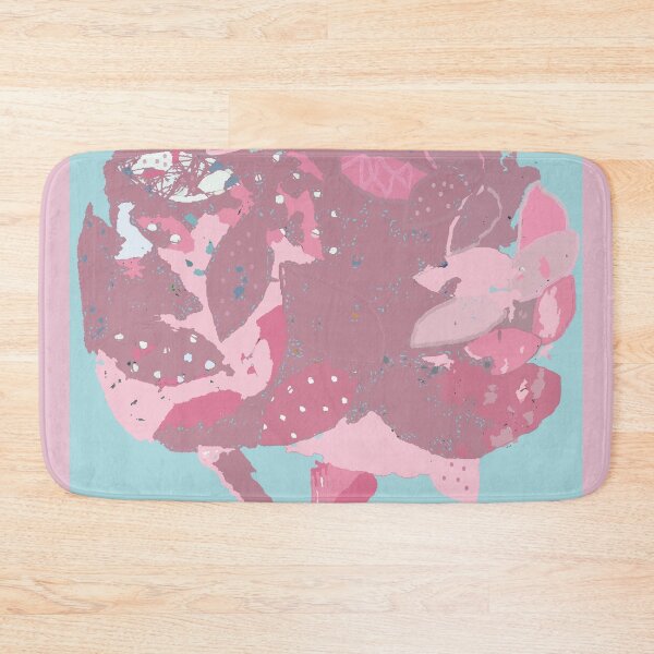 Item preview, Pink leaves fiber art in shades of pink mauve raspberry aqua white designed and sold by djrunnels.