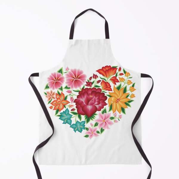 Mexican Embroidery Style Heart Design from Oaxaca, Mexico Apron