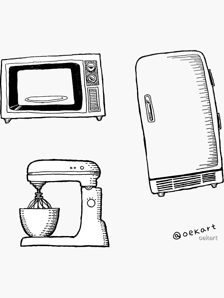 Thumbnail 3 of 3, Sticker, Kitchen Equipment: Microwave, Fridge, Mixer designed and sold by oekart.