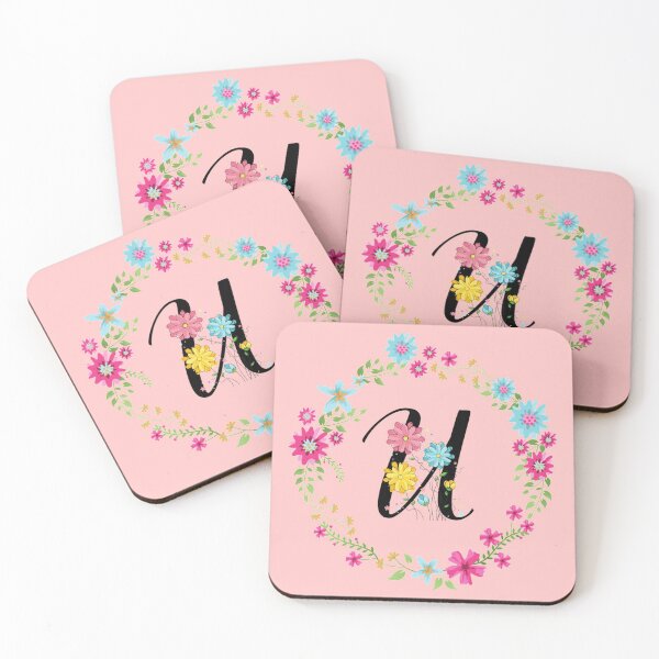 Item preview, Pink Floral Monogram Initial Letter U designed and sold by BleuSky.