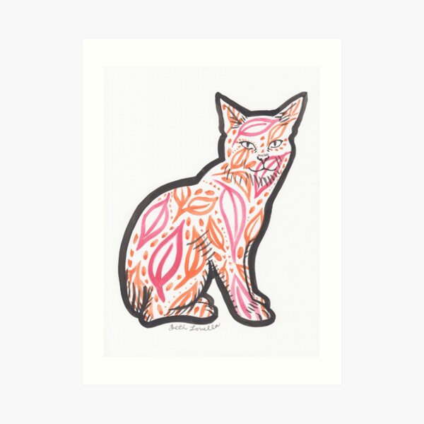 Manx Patterned Cat Leaves Art Print