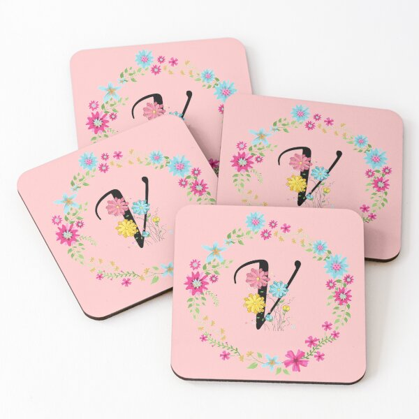 Item preview, Pink Floral Monogram Initial Letter V designed and sold by BleuSky.