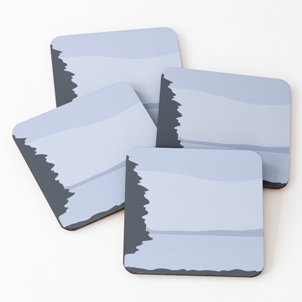 Minimalist Blue Sea/Lake View Coasters (Set of 4)