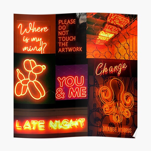 Orange Neon Lights Aesthetic Collage Poster By Snowflake6 Redbubble