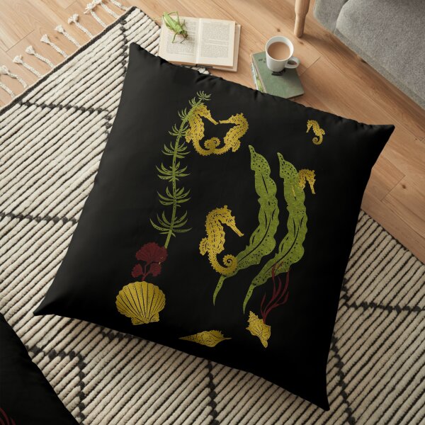 Gold Seahorses Seaweed And Shells Floor Pillow
