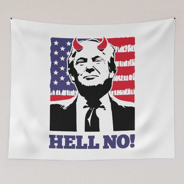 Item preview, Hell No Anti-Trump Satan Bleeding Flag designed and sold by pixeljamz.