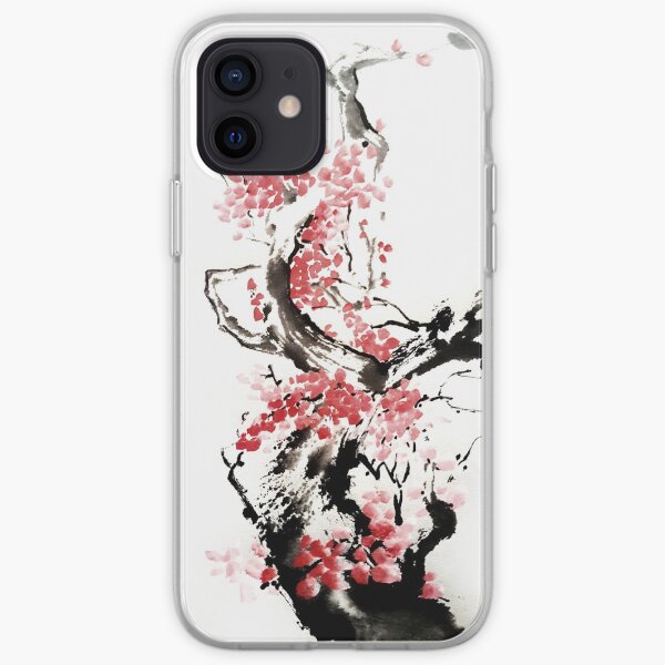 Flor de cerezo pintura de tinta japonesa Funda blanda para iPhone