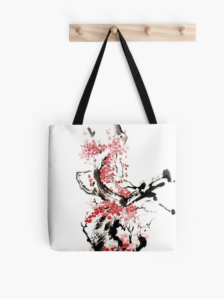 Red Japanese Cherry Blossom Tote Bag