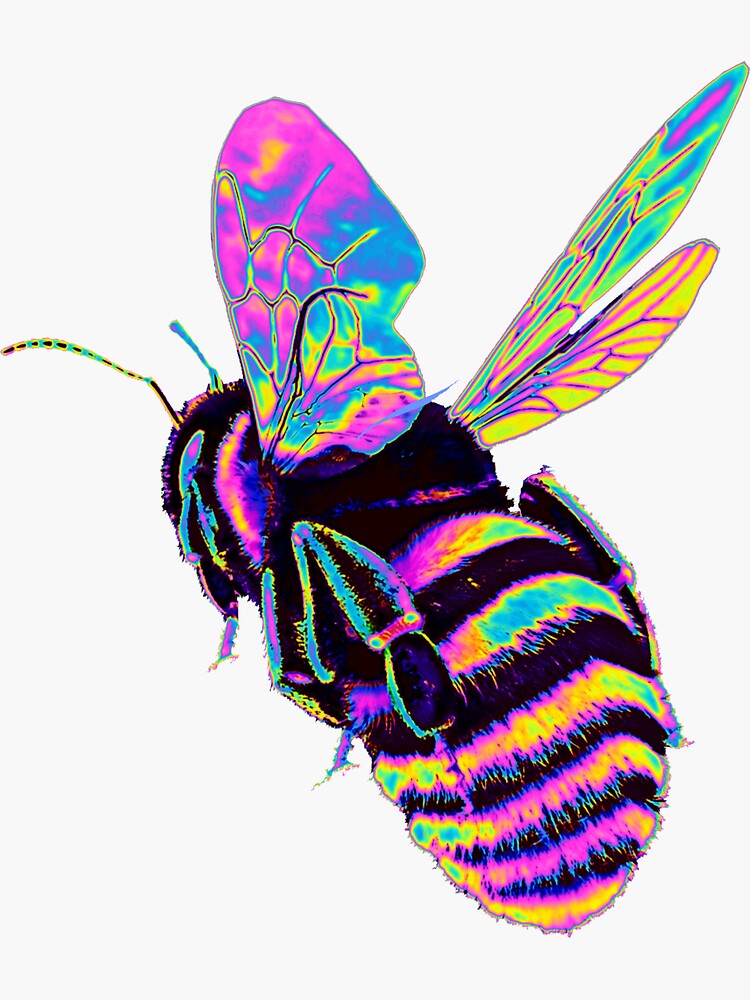 Thumbnail 3 of 3, Sticker, Pink and Blue Holo Bumble Bee designed and sold by dinaaaaaah.