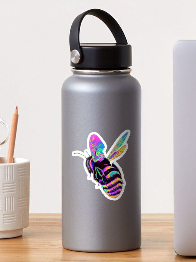 Thumbnail 1 of 3, Sticker, Pink and Blue Holo Bumble Bee designed and sold by dinaaaaaah.
