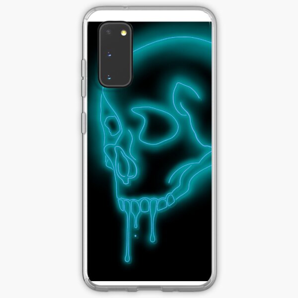 Brightly glowing Neon Skull sign in Teal Samsung Galaxy Soft Case
