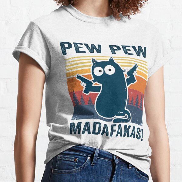 pew pew cat graphic printed tee