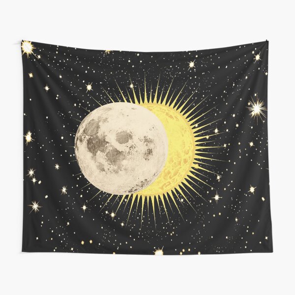 Imminent Eclipse / Sun Moon & Stars Space Astronomy Tapestry