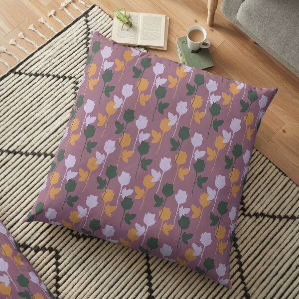 Botanical Flower Pattern On A Rose Red Background Floor Pillow