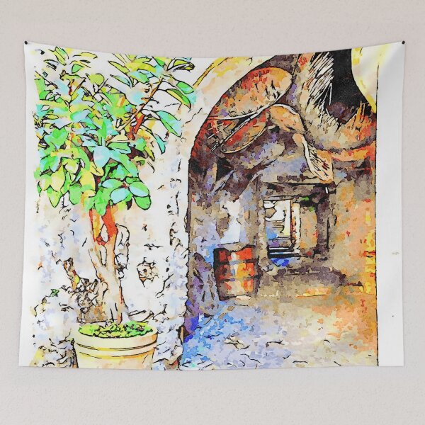 Item preview, Agropoli: view plant and Alley with pots, barrel and two wagon wheels designed and sold by Giuseppe Cocco.