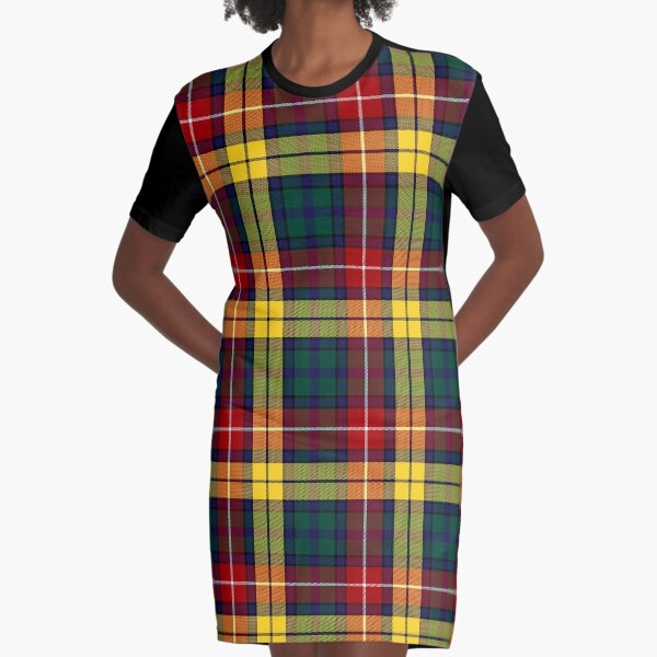 Clan Buchanan Modern Tartan | Red Green Scottish Tartan Graphic T-Shirt Dress