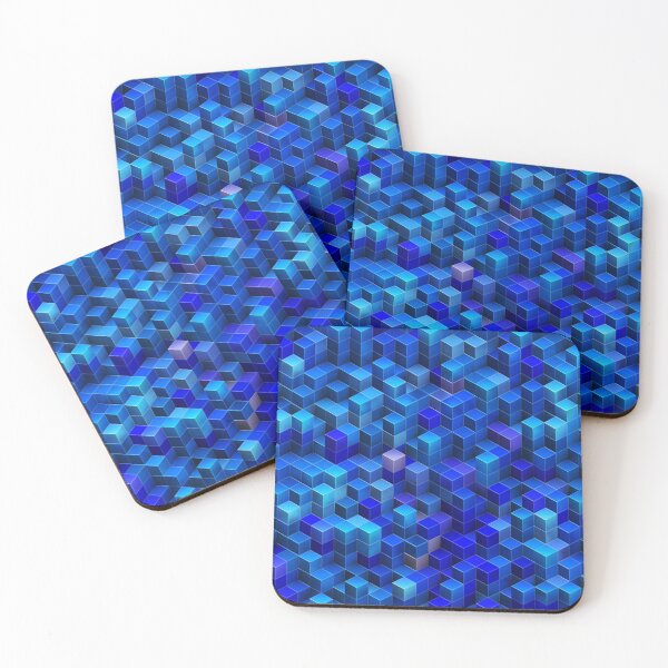 Item preview, Blue stacked 3D cubes abstract geometric pattern designed and sold by Katho Menden.