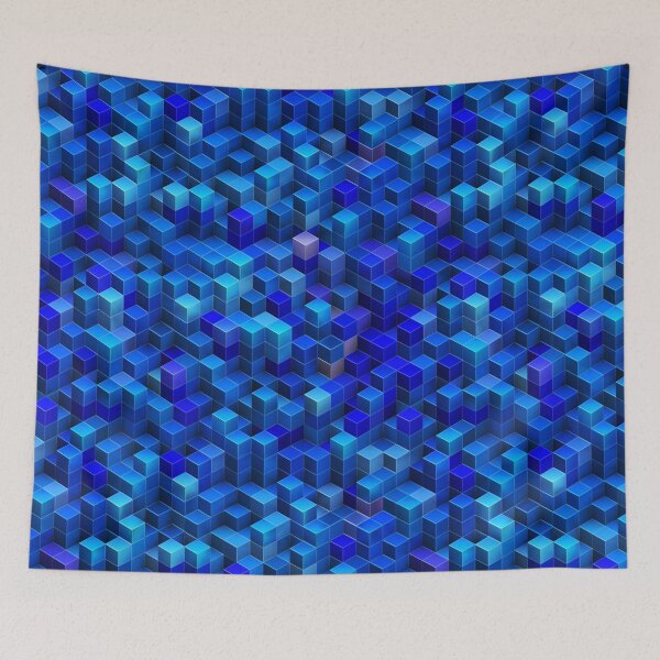 Item preview, Blue stacked 3D cubes abstract geometric pattern designed and sold by Katho Menden.