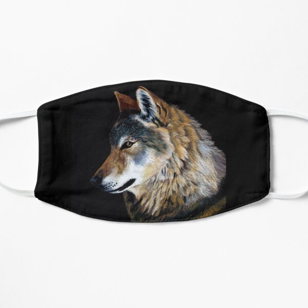 The Wolf portrait on black paper Flat Mask