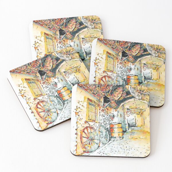 Item preview, Agropoli: view Alley with pots, barrel and two wagon wheels designed and sold by Giuseppe Cocco.