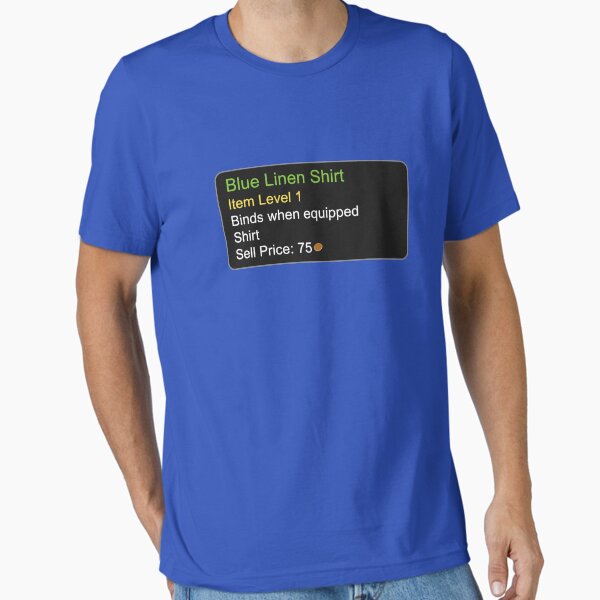 Vista previa del artículo con la obra «Camisa de lino azul WoW», diseñado y vendido por loki-doki-choki.