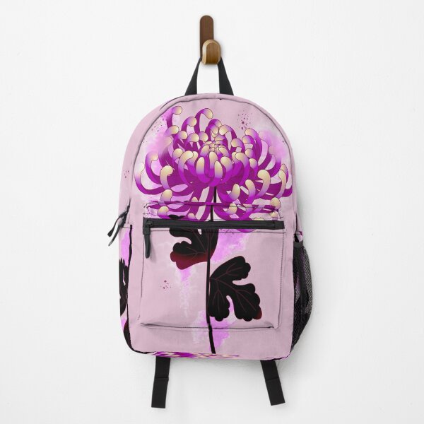 Item preview, Japanese purple watercolour kiku (chrysanthemum) flower on antique pink background designed and sold by Blacklinesw9.