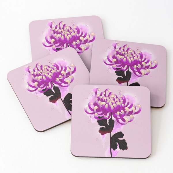 Item preview, Japanese purple watercolour kiku (chrysanthemum) flower on antique pink background designed and sold by Blacklinesw9.