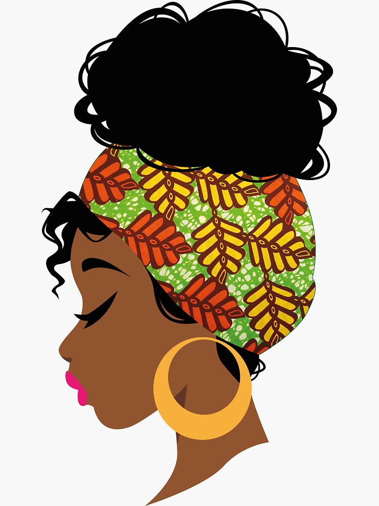 Thumbnail 3 of 3, Sticker, Gorgeous Black Girl with a headwrap designed and sold by RhoobieDotCom.